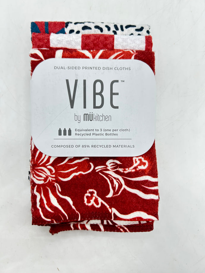 Red Floral Recycled Dual-Sided Dish Cloth