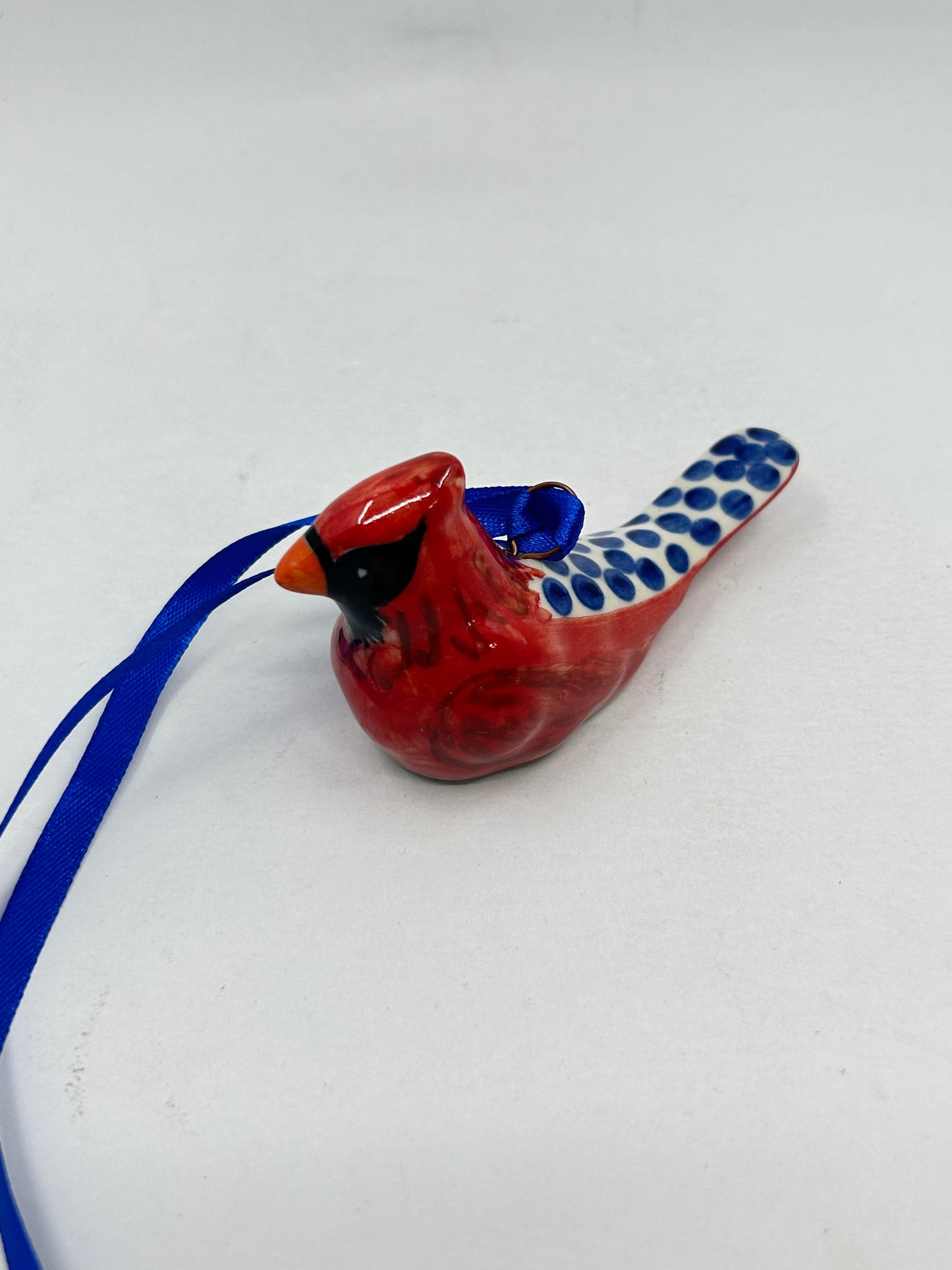 Cardinal Ornament - Blue Dot Feathers #5