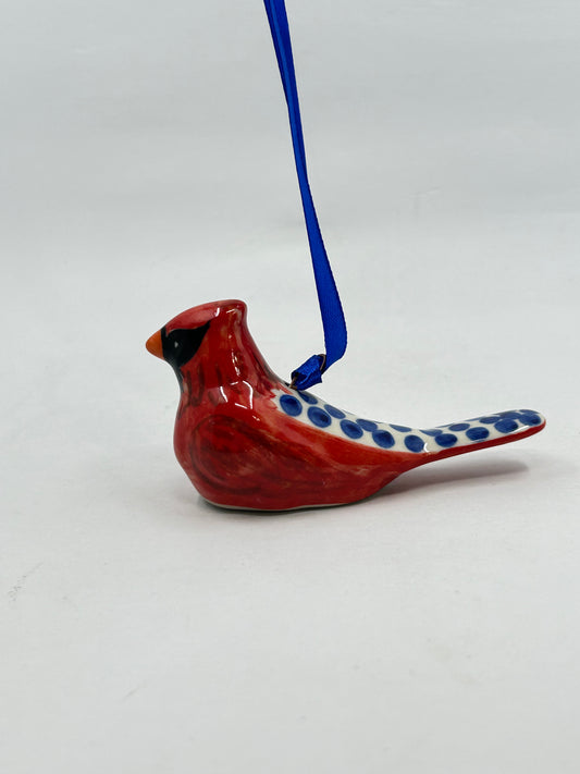 Cardinal Ornament - Blue Dot Feathers #5