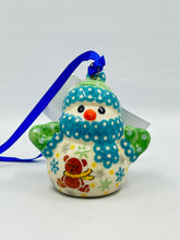 Load image into Gallery viewer, Snowman with Mittens Ornament - Teddy Bear Teal
