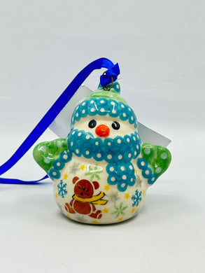 Snowman with Mittens Ornament - Teddy Bear Teal