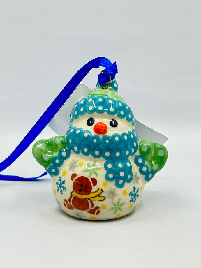 Snowman with Mittens Ornament - Teddy Bear Teal