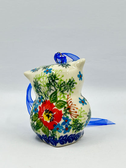 Owl Ornament - Red Blue Flower