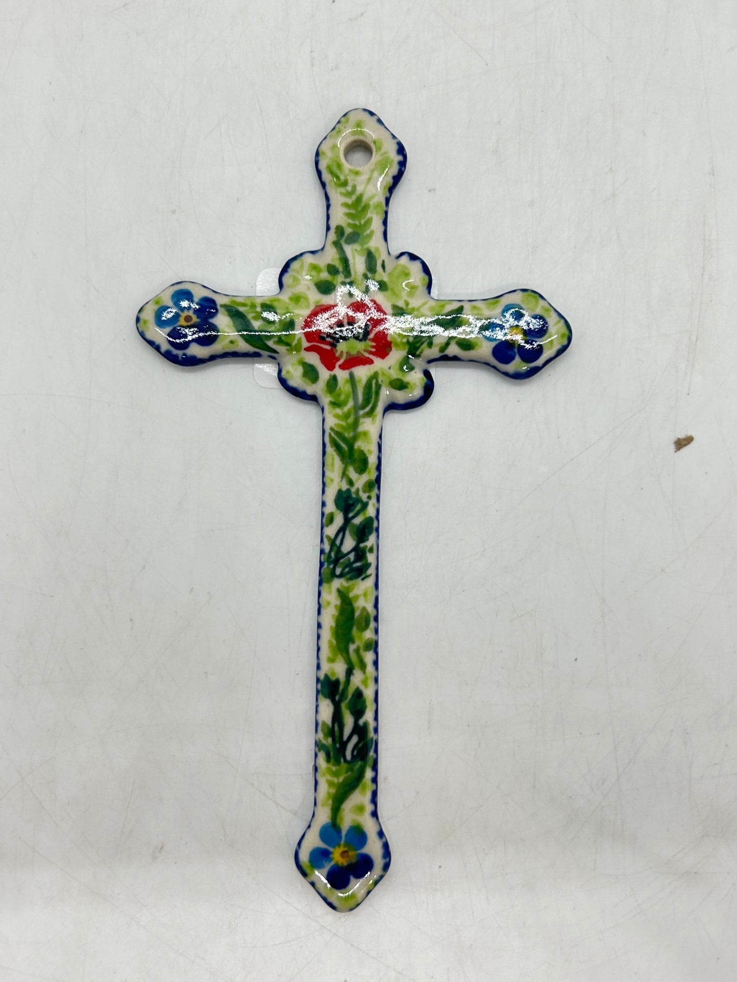 Narrow Kalich Cross - Green and Red Rose