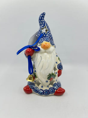 Gnome with Bell - Blue Polka Dota with Snowflakes