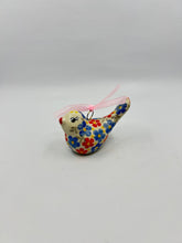 Load image into Gallery viewer, Little Hanging Bird Ornament - Red/Blue Daisy