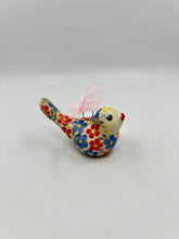 Load image into Gallery viewer, Little Hanging Bird Ornament - Red/Blue Daisy