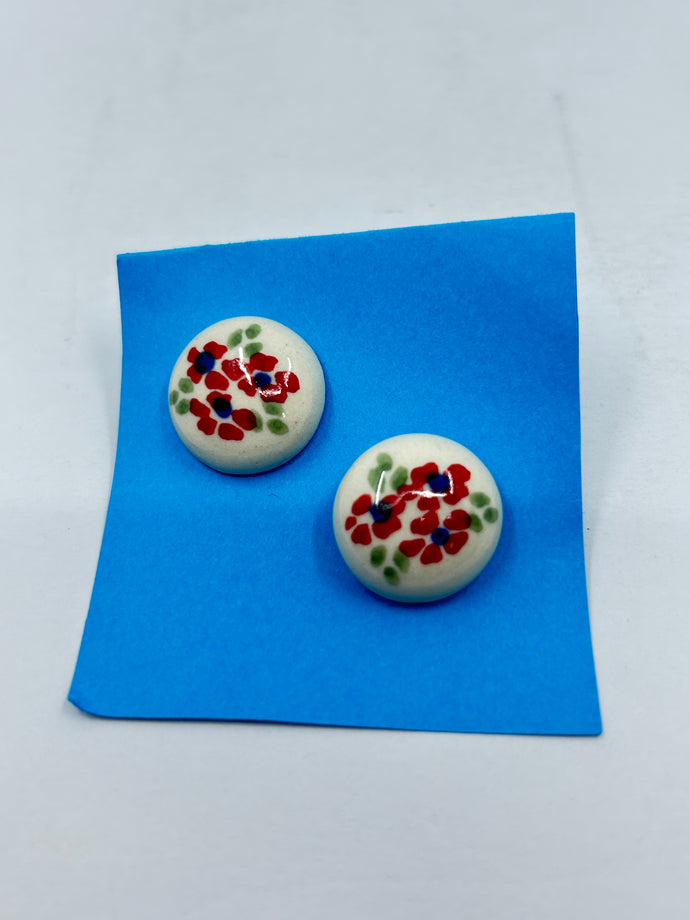 Round Red/Green Polish Pottery Earrings