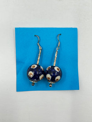 Dangling Blue/Brown Polish Pottery Earrings