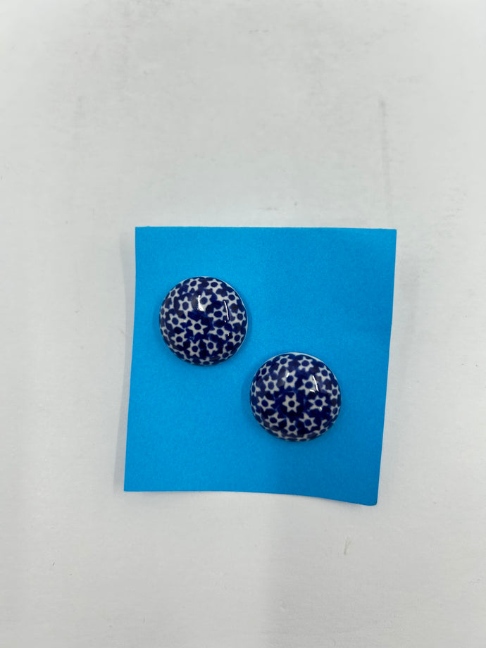 Round Blue/White Polish Pottery Earrings