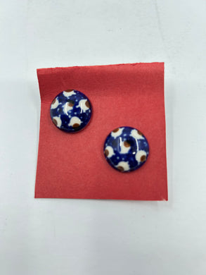 Round Blue/Brown Polish Pottery Earrings