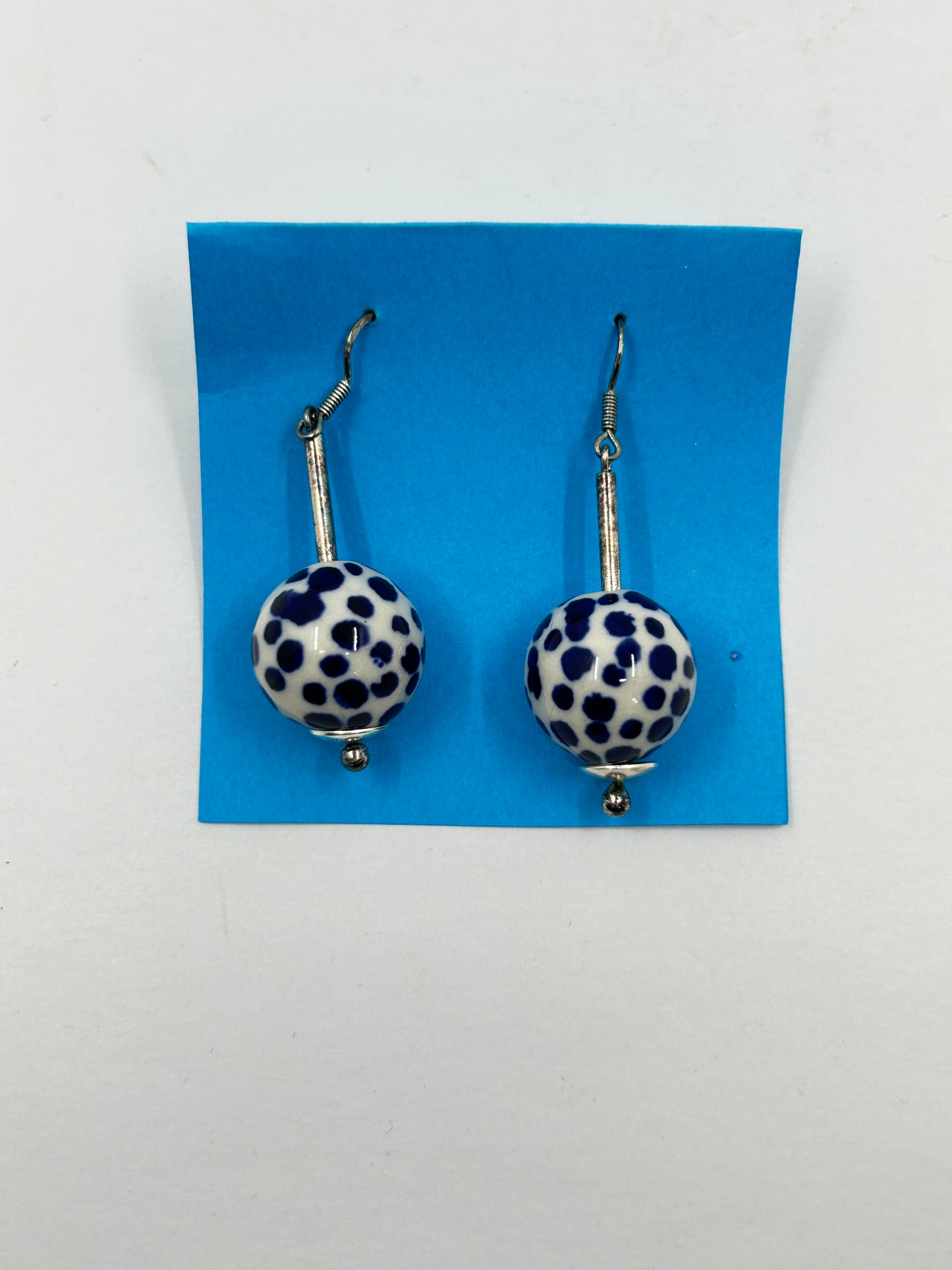 Dangling White/Blue Polish Pottery Earrings
