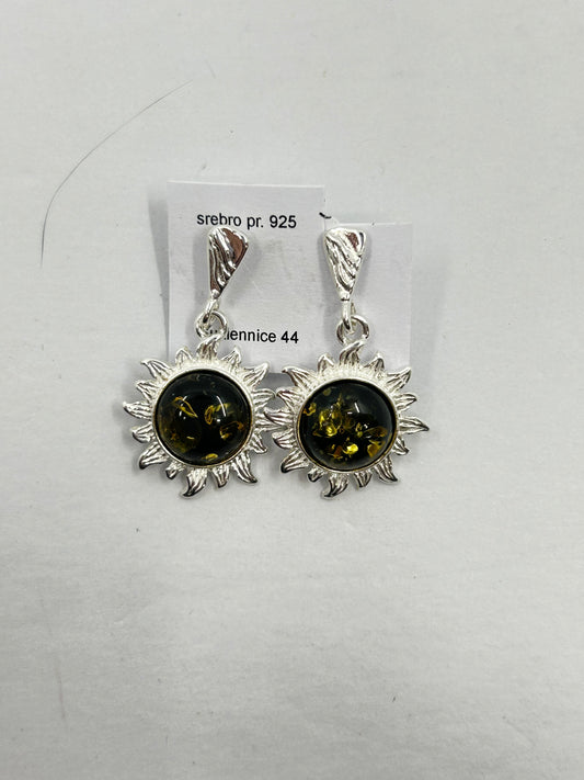 Green Star Amber Stub Earrings with Sterling Silver