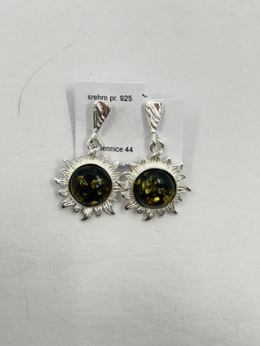 Green Star Amber Stub Earrings with Sterling Silver