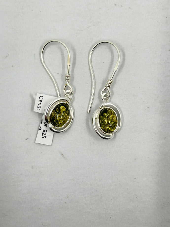Green Swirl Amber open back Earrings with Sterling Silver