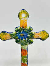 Load image into Gallery viewer, Narrow Kalich Cross - Yellow &amp; Blue Roses