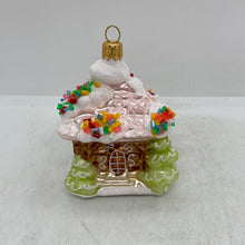 Load image into Gallery viewer, Pink Roof Gingerbread House Polish Hand Blown Glass Ornament
