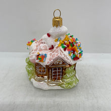 Load image into Gallery viewer, Pink Roof Gingerbread House Polish Hand Blown Glass Ornament