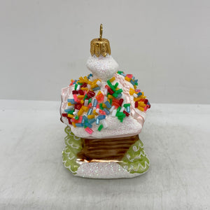 Pink Roof Gingerbread House Polish Hand Blown Glass Ornament