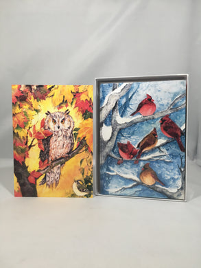 Teresa Liana Art Series: Set of Cards with Cardinals and an Owl