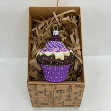 Load image into Gallery viewer, Purple Cupcake Hand blown Glass Polish Ornament