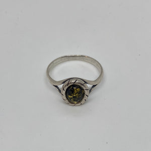 Oval Green Amber Ring with Sterling Silver