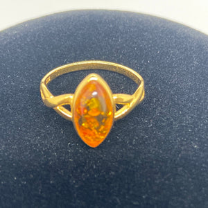 Gold Amber Oval Ring with Gold over Sterling Silver