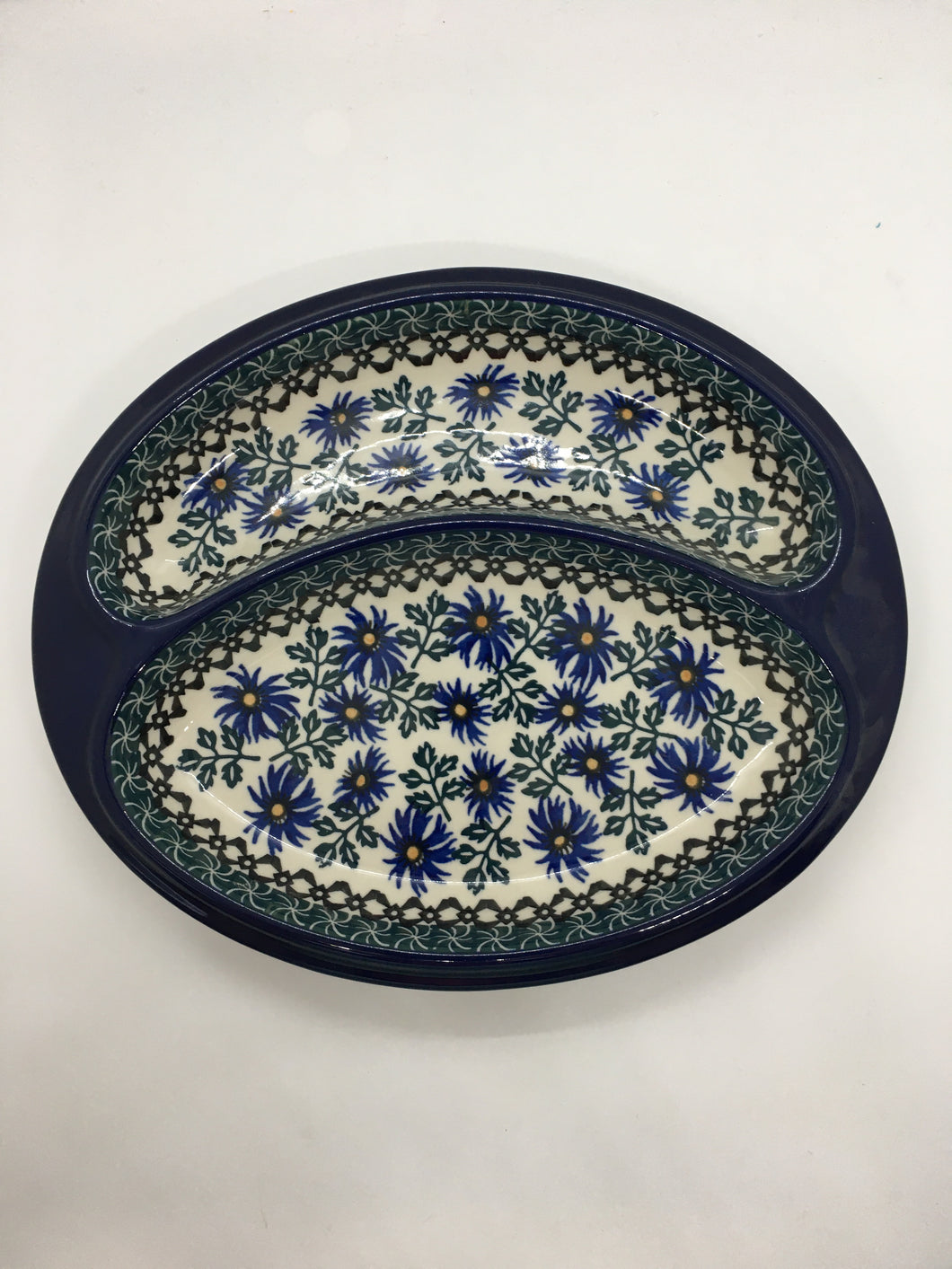 Dish ~ Divided ~ 8 x 9.75 inch ~ Blue Chicory