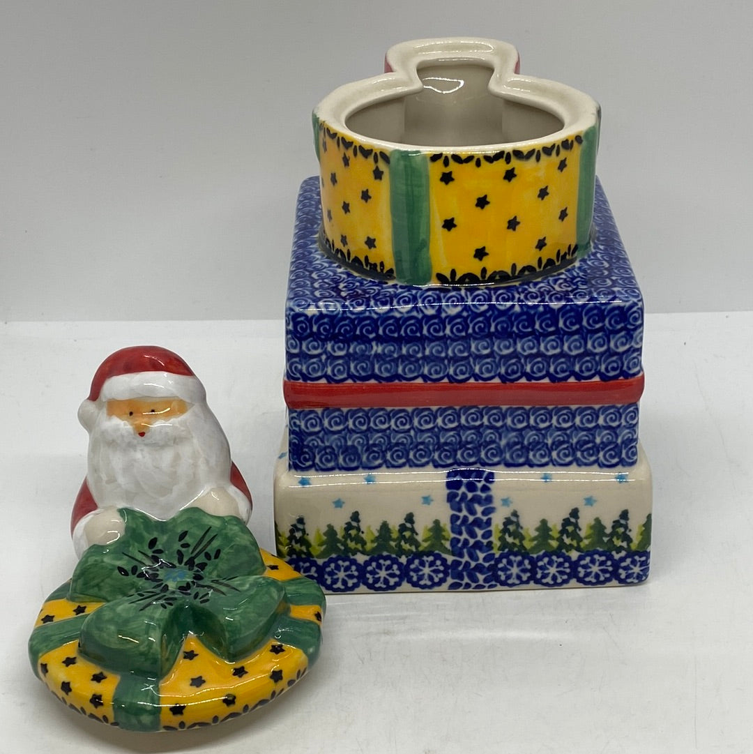 Pottery Misfit Santa Cannister with Trees
