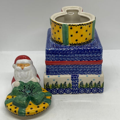 Pottery Misfit Santa Cannister with Trees