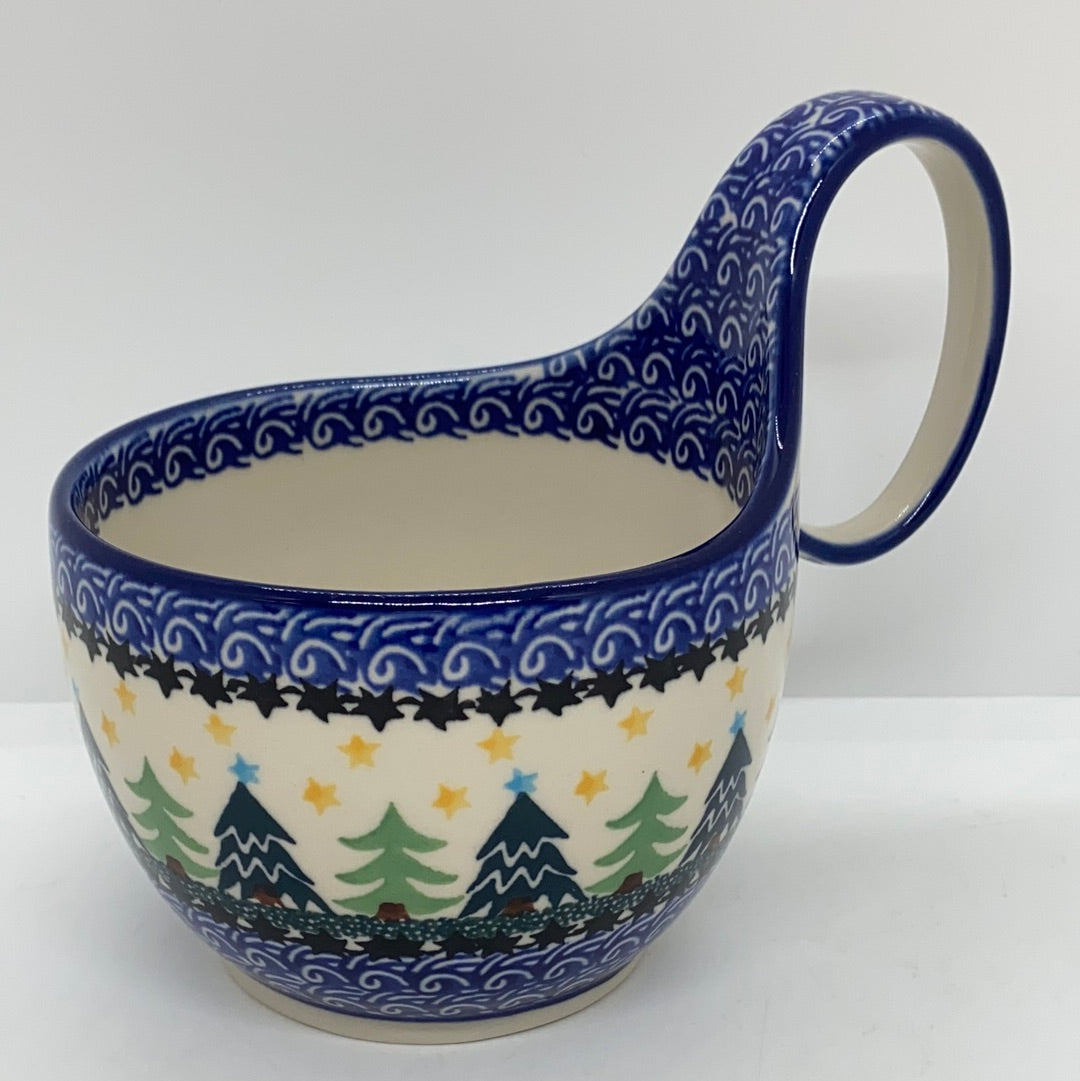 Bolesławiec Polish Pottery Soup Bowl Mug Loop Handle 2024 Ceramika Artystyczna Poppy