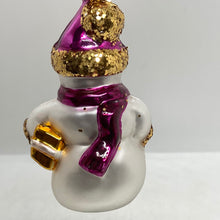 Load image into Gallery viewer, Snowman with Purple Scarf Polish Hand Blown Glass Ornament