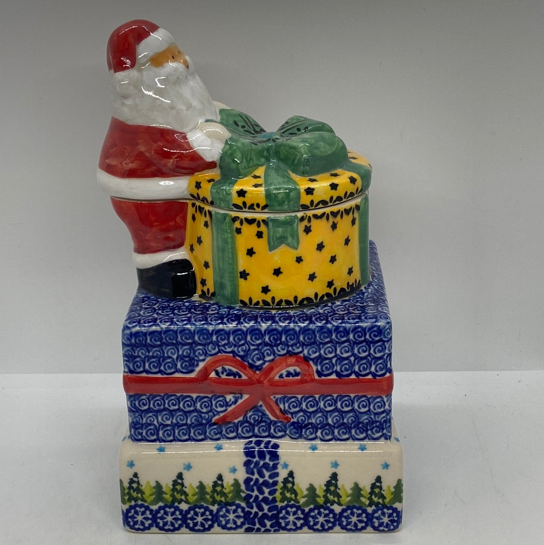 Pottery Misfit Santa Cannister with Trees