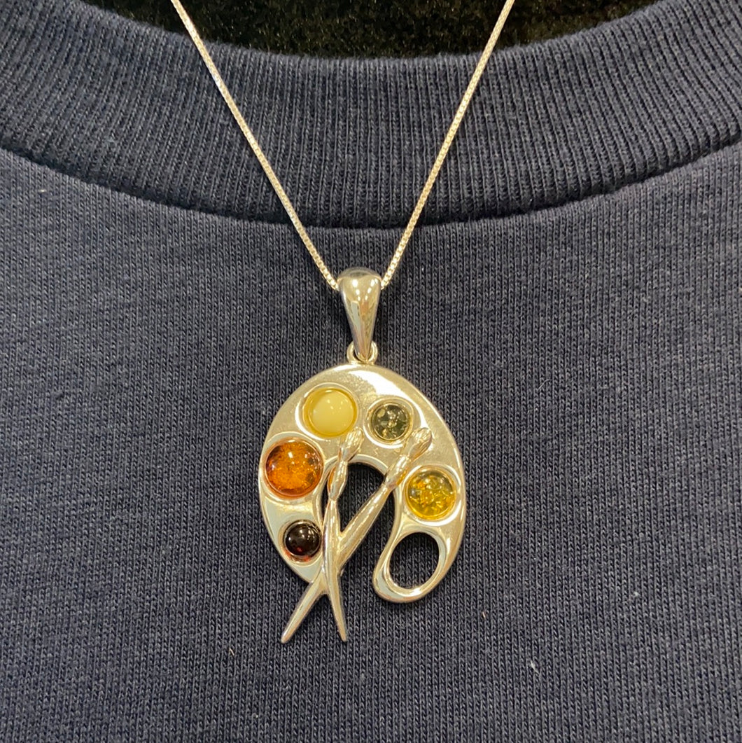 Amber Painters Palette Pendant with Necklace