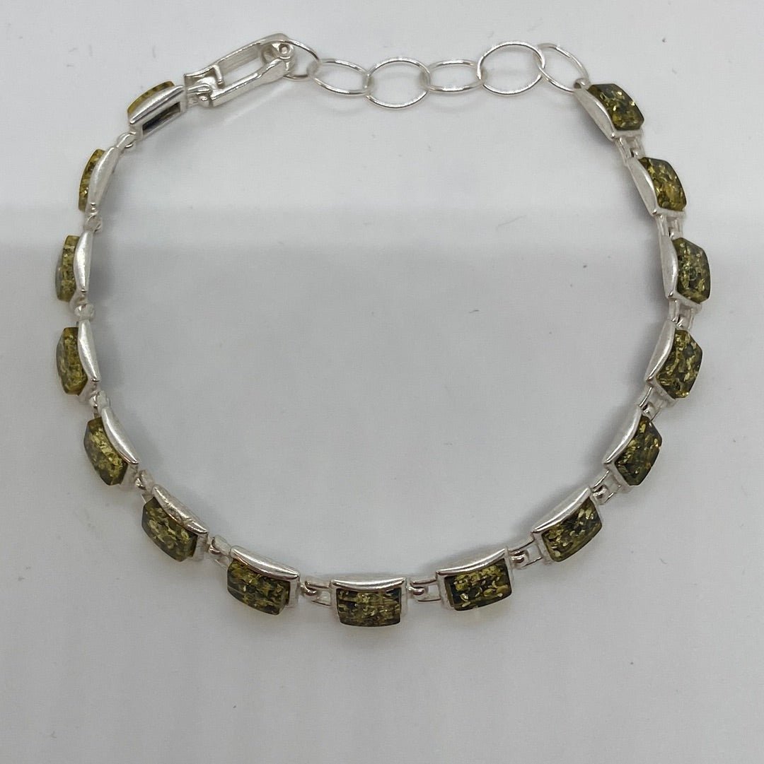 Green Amber Bracelet with Sterling Silver