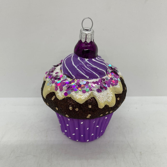 Purple Cupcake Hand blown Glass Polish Ornament