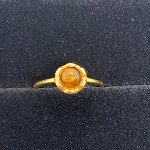 Gold Amber Round Ring with Gold over Sterling Silver