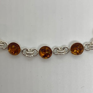 Brown Amber Bracelet with Sterling Silver