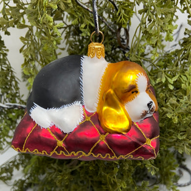 Laying Dog on Pillow Polish Hand Blown Glass Ornament