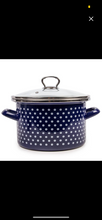 Load image into Gallery viewer, 4.2 qt Blue Polka Dot Enamelware Saucepan-Pot w/ Glass Lid