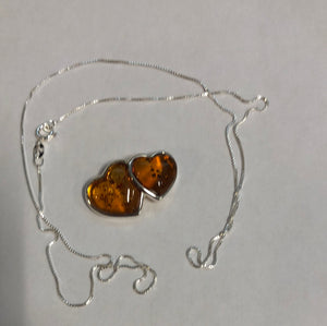 Amber Double Heart Pendant with Necklace