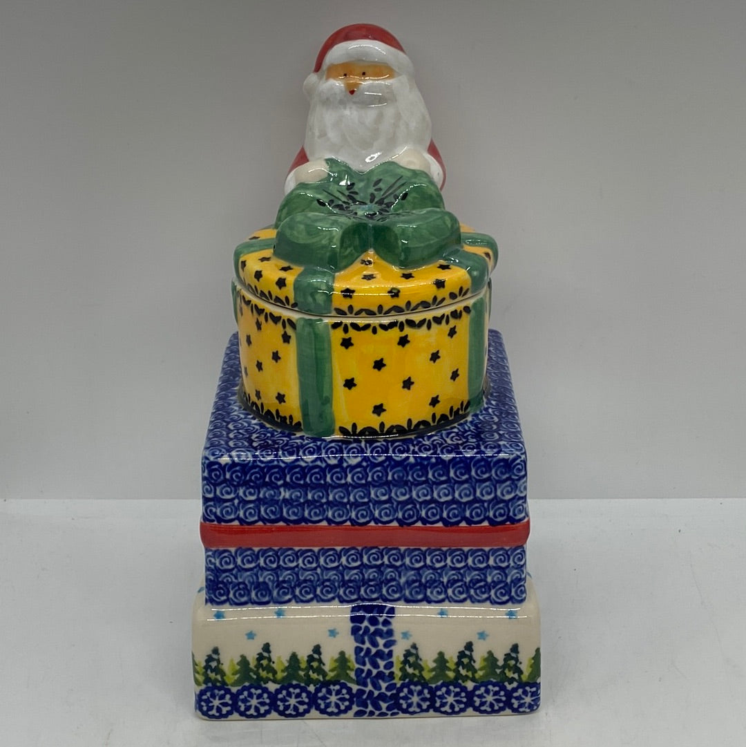 Pottery Misfit Santa Cannister with Trees