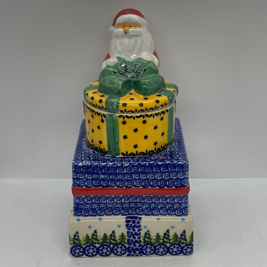 Pottery Misfit Santa Cannister with Trees