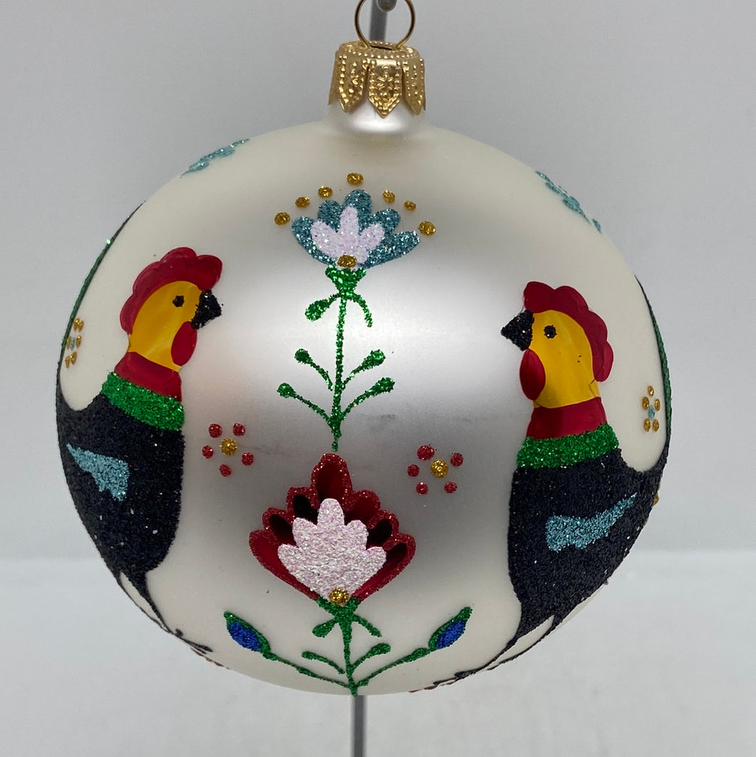 Folk Rooster Polish Glass Blown Ornament