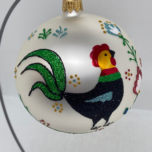 Folk Rooster Polish Glass Blown Ornament