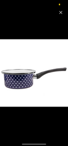 1.1 qt Blue Polka Dot Enamelware Saucepan-Pot only