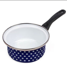 Load image into Gallery viewer, 1.1 qt Blue Polka Dot Enamelware Saucepan-Pot only