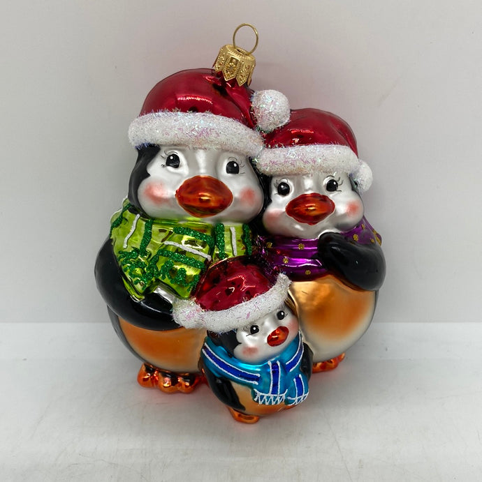 Penguin Family Polish Hand Blown Ornament