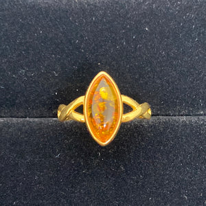 Gold Amber Oval Ring with Gold over Sterling Silver