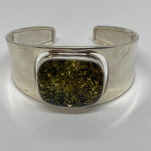 Load image into Gallery viewer, Large Sterling Silver Bracelet with Large Green Amber